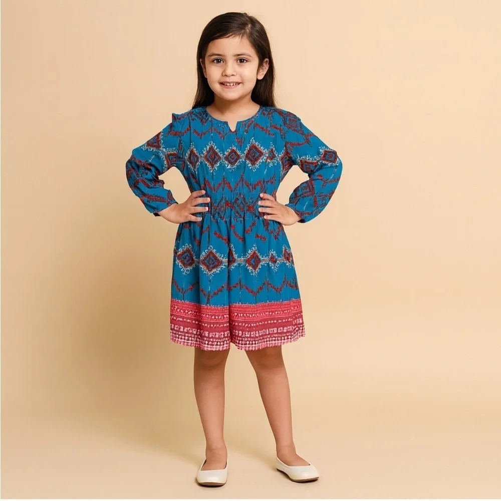GB Girls Boho Red and Blue Patterned Dress Size Medium